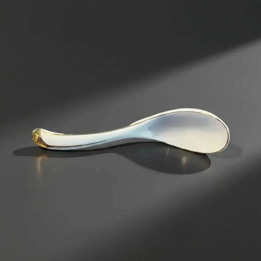 Vintage Porcelain Chinese Soup Spoon-Gold Trim-Rice Wonton Spoon-Asian-Noodle